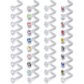 Eakxnig Nose Rings 18G 20G 22G L Shaped Screw Straight Nose Studs CZ Top 1.5mm 2mm 2.5mm 3mm 3.5mm 4mm Surgical Steel Nose Piercing Jewelry 18 Gauge 20 Gauge 22 Gauge Nose Rings Studs for Women Men