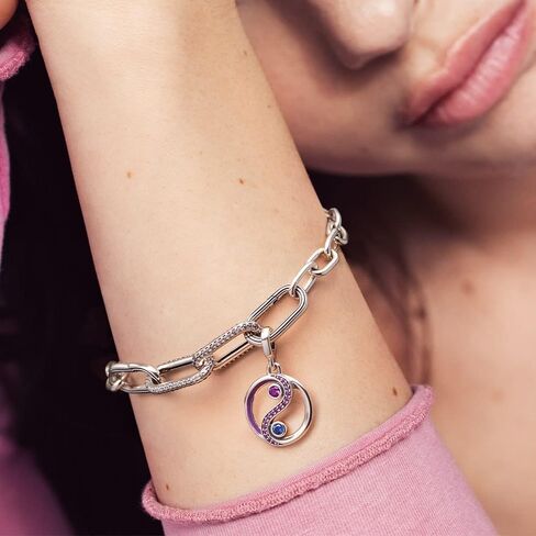 PANDORA Balance Yin & Yang Medallion - Compatible Me Bracelets - Jewelry for Women - Gift for Women in Your Life - Made with Sterling Silver, Enamel & Man-Made Crystal in Saudi Arabia