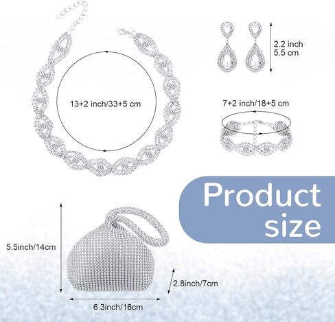 Hicarer 5 Pcs Women Accessories Including Shawls and Wraps, Clutch Purse, Rhinestone Jewelry Sets for Wedding Bridal Party in Kuwait