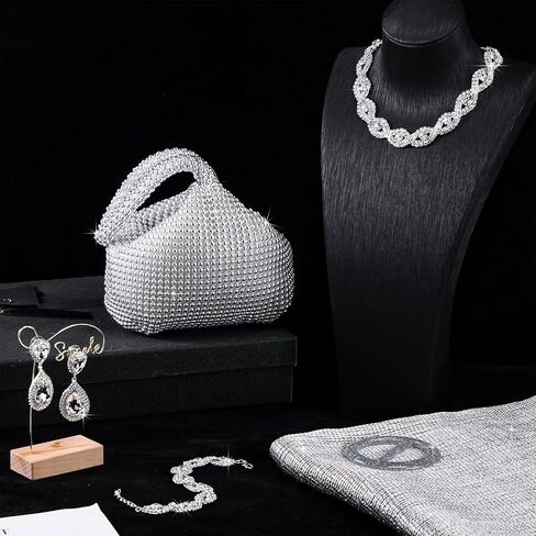 Hicarer 5 Pcs Women Accessories Including Shawls and Wraps, Clutch Purse, Rhinestone Jewelry Sets for Wedding Bridal Party in Kuwait