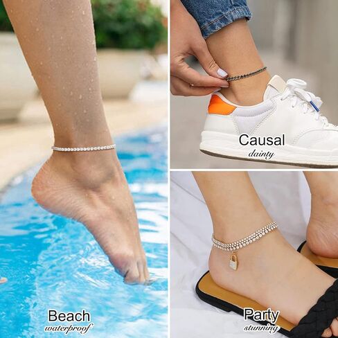 أساور الكاحل للتنس من FOCALOOK للنساء، خلخال مطلي بالذهب عيار 18 قيراط للنساء مقاوم للماء، خلخال زركونيا مكعب أنيق | الحجم 8.5-10.5 بوصة in Kuwait