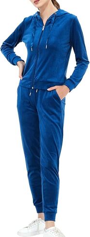 Bobo Bloom Women's 2 Pieces Long Sleeve Velvet Sports Set Hooded Tracksuit Zip Up Outfits Casual Jogging Suit in Kuwait