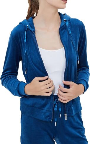 Bobo Bloom Women's 2 Pieces Long Sleeve Velvet Sports Set Hooded Tracksuit Zip Up Outfits Casual Jogging Suit in Kuwait