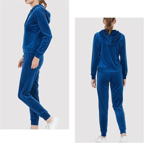 Bobo Bloom Women's 2 Pieces Long Sleeve Velvet Sports Set Hooded Tracksuit Zip Up Outfits Casual Jogging Suit in Kuwait