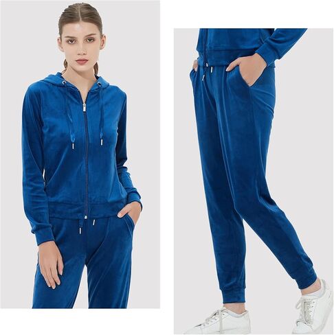 Bobo Bloom Women's 2 Pieces Long Sleeve Velvet Sports Set Hooded Tracksuit Zip Up Outfits Casual Jogging Suit in Kuwait