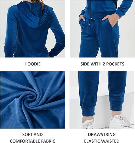 Bobo Bloom Women's 2 Pieces Long Sleeve Velvet Sports Set Hooded Tracksuit Zip Up Outfits Casual Jogging Suit in Kuwait
