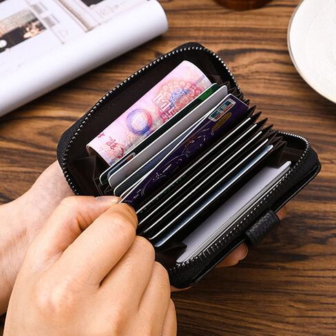 محفظة جلدية أصلية، منظم حافظة محفظة عالمية متعددة الوظائف من MoreChioce مع 12 فتحة لبطاقة الائتمان، سحاب صغير لنقود البطاقة المعدنية، وردة حمراء in Kuwait