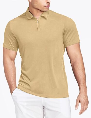 قمصان بولو Hiverlay للرجال بياقة بسحاب وأكمام طويلة وقصيرة قميص جولف كاجوال سريع الجفاف للتنس T Pique UPF 50+ in Kuwait