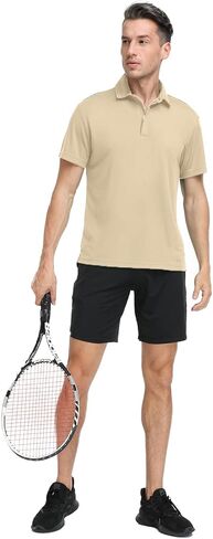 قمصان بولو Hiverlay للرجال بياقة بسحاب وأكمام طويلة وقصيرة قميص جولف كاجوال سريع الجفاف للتنس T Pique UPF 50+ in Kuwait