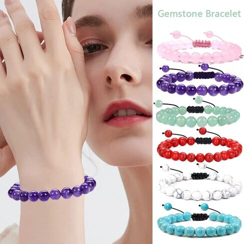 FINZOR 12Pcs 8mm Healing Stone Beads Bracelets for Women Men Semi-precious Gemstone Crystal Beaded Bracelets Lava Rock Tiger Eye Amethyst Chakra Bracelets Unisex Adjustable in Kuwait