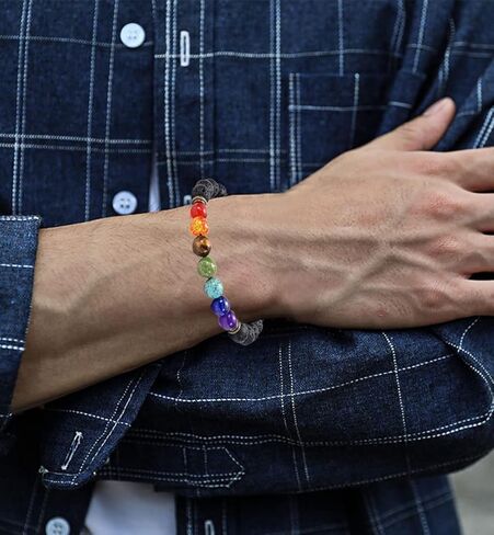 FINZOR 12Pcs 8mm Healing Stone Beads Bracelets for Women Men Semi-precious Gemstone Crystal Beaded Bracelets Lava Rock Tiger Eye Amethyst Chakra Bracelets Unisex Adjustable in Kuwait