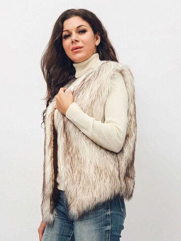 سترة نسائية من الفرو الصناعي من Aukmla، معطف قصير بدون أكمام، سترة شتوية دافئة، ملابس خارجية لربيع الخريف والشتاء in Saudi Arabia