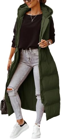 المرأة طويلة مبطن سترة ملابس خارجية مقنعين ماكسي طول بلا أكمام سترة منتفخة كامل البريدي القطن معطف مبطن in Kuwait