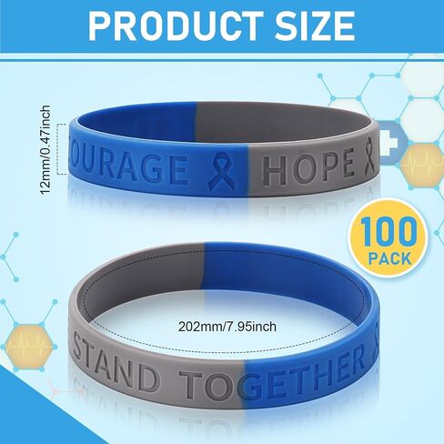 Ecation 100 Pieces Diabetes Awareness Silicone Bracelets Bulk Blue Gray Ribbon Type 1 Diabetes Awareness Rubber Wristband Diabetic Bracelet for Women Men Non Profit Charity Fundraisers Supplies in Saudi Arabia