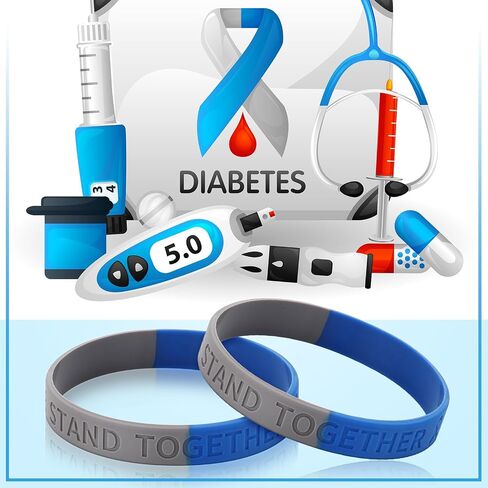 Ecation 100 Pieces Diabetes Awareness Silicone Bracelets Bulk Blue Gray Ribbon Type 1 Diabetes Awareness Rubber Wristband Diabetic Bracelet for Women Men Non Profit Charity Fundraisers Supplies in Saudi Arabia