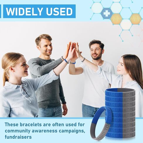 Ecation 100 Pieces Diabetes Awareness Silicone Bracelets Bulk Blue Gray Ribbon Type 1 Diabetes Awareness Rubber Wristband Diabetic Bracelet for Women Men Non Profit Charity Fundraisers Supplies in Saudi Arabia