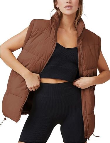 Xuehaya سترة منتفخة للنساء بسحاب بدون أكمام سترة شتوية معطف كبير الحجم بياقة واقفة ملابس خارجية جيليه in Kuwait