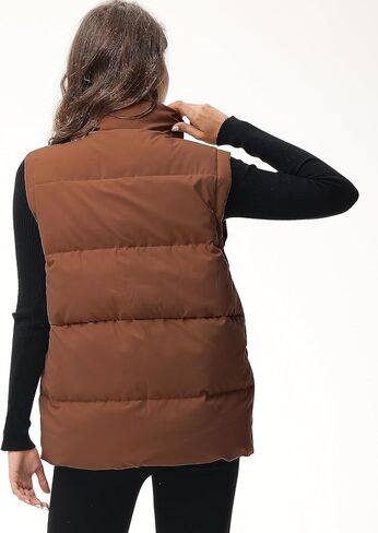 Xuehaya سترة منتفخة للنساء بسحاب بدون أكمام سترة شتوية معطف كبير الحجم بياقة واقفة ملابس خارجية جيليه in Kuwait