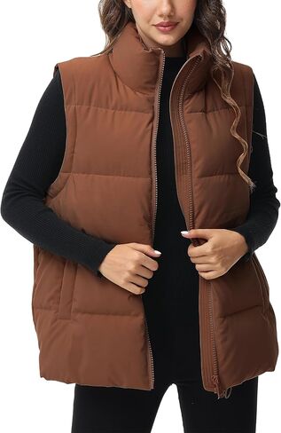 Xuehaya سترة منتفخة للنساء بسحاب بدون أكمام سترة شتوية معطف كبير الحجم بياقة واقفة ملابس خارجية جيليه in Kuwait