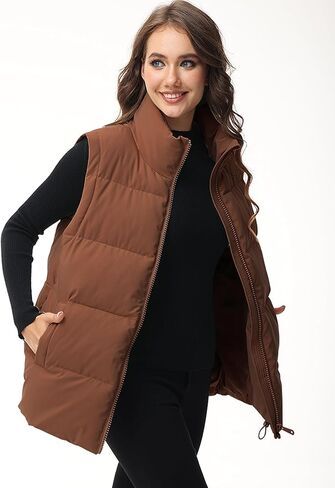 Xuehaya سترة منتفخة للنساء بسحاب بدون أكمام سترة شتوية معطف كبير الحجم بياقة واقفة ملابس خارجية جيليه in Kuwait