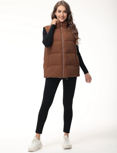 Xuehaya سترة منتفخة للنساء بسحاب بدون أكمام سترة شتوية معطف كبير الحجم بياقة واقفة ملابس خارجية جيليه in Kuwait