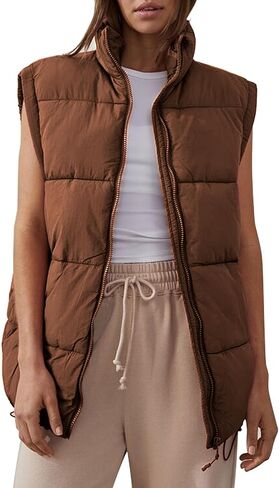 Xuehaya سترة منتفخة للنساء بسحاب بدون أكمام سترة شتوية معطف كبير الحجم بياقة واقفة ملابس خارجية جيليه in Kuwait