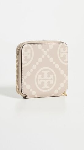 محفظة Tory Burch النسائية ثنائية الطي منقوشة على شكل حرف T، لونجان/كريمي جديد، أرجواني، جرافيك، مقاس واحد in Kuwait