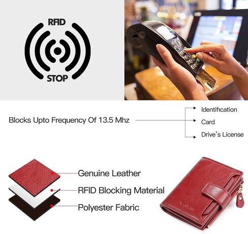 Wallets for Women Leather RFID Blocking Small Bifold Zipper Pocket Wallet Card Case Purse with ID Window… (Black) in Saudi Arabia