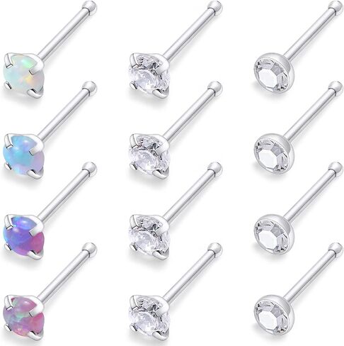 Cisyozi 18G 20G 22G Nose Rings Studs Surgical Steel Nose Stud Set 1.5mm 2mm 2.5mm 3mm Diamond Cubic Zirconia Opal Screw L Shaped Straight Nose Piercing Jewelry for Women Men in Saudi Arabia