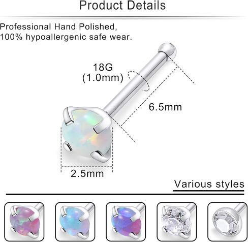 Cisyozi 18G 20G 22G Nose Rings Studs Surgical Steel Nose Stud Set 1.5mm 2mm 2.5mm 3mm Diamond Cubic Zirconia Opal Screw L Shaped Straight Nose Piercing Jewelry for Women Men in Saudi Arabia