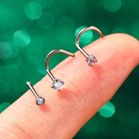 COCHARM G23 مسمار الأنف التيتانيوم 20 جرام حلقات الأنف المسمار على شكل S 2 مم الماس مكعب زركونيا الأنف ثقب المجوهرات 20 مقياس مسمار المفتاح الأنف in Kuwait