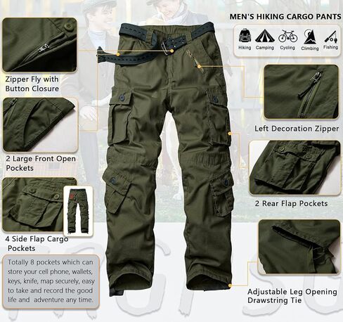 TRGPSG Men's Hiking Pants, Outdoor Ripstop Wild Cargo Pants, Multi-Pocket Army Camo Pants, Lightweight Casual Pants in Kuwait