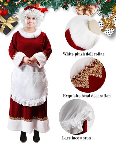 زي PrettyQueen Mrs. Claus للنساء، زي سانتا كلوز 5 قطع، فستان سانتا كلوز للبالغين، زي سانتا كلوز لعيد الميلاد in Kuwait