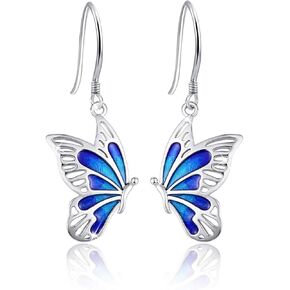 Butterfly Drop Earrings, 925 Sterling Silver Hypoallergenic Dangly Earrings for Sensitive Ears, Butterfly Jewelry Mother Day Gift for Women Daughter Girlfriend Butterfly Lovers with Gift Box