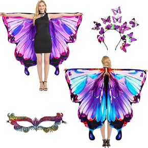 plainshe Butterfly Wings Double-Sided, Fairy Wings for Adults, Halloween Costumes for Women, 3PCS Butterfly Cape Set.