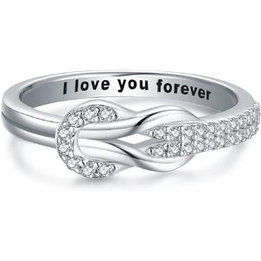خاتم الحب بين الأم والابنة للنساء S925 من الفضة الاسترليني بعقدة مربعة محفور عليها "I Love You Forever" هدية عيد ميلاد الأم وعيد الميلاد المجيد للأم والابنة والجدة in Kuwait
