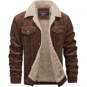 Fuwenni Men's Corduroy Sherpa Lined Warm Jacket Winter Thick Thermal Cargo Jackets Coat