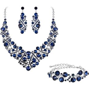 Flyonce Rhinestone Crystal Bridal Jewelry Set for Women, Wedding Party Necklace Earrings Bracelet