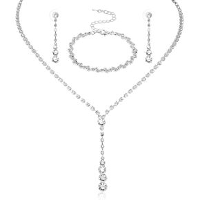 Bridal Jewelry Set Rhinestone Necklace Bracelet Dangle Earrings for Bride Bridesmaid Teardrop Pendant Crystal Wedding Prom Jewelry Accessories for Women and Girls in Saudi Arabia