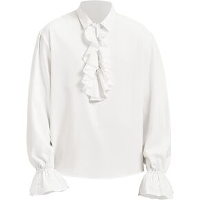 American Trends Mens Pirate Shirt Medieval Renaissance Victorian Costume Ruffled Steampunk Vampire Gothic Halloween Tops