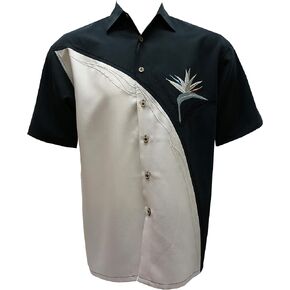 Bamboo Cay Men's Crescent Flower Tropical Hawaiian Embroidered Camp Shirt
