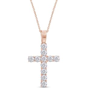 SAVEARTH DIAMONDS 1 Carat Round Cut Lab Created Moissanite Diamond Cross Pendant Necklace In 14k Gold Plated 925 Sterling Silver With 18" Chain (G-H Color, VVS1 Clarity, 1.00 Cttw)