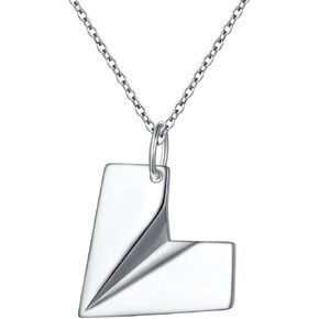 DAOCHONG 925 Sterling Silver Paper Airplane Paper Plane Heart Pendant Necklace for Women Teen Men Jewelry Gift
