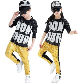 lontakids Boys Girls Sequins Hip Hop Costume Modern Hip-hop Street Dance Clothing Set in Kuwait