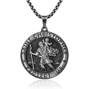 Yuchew St Christopher Necklace Bless Safety Religion Pendant Gift Saint Christopher Medal for Family, Parent, Friend, Men, Women