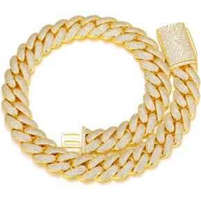 OLVLUS 20mm Iced Out Cuban Link Chain 18K White Gold Plated 4-Row dense 5A+ Cubic Zirconia Bling Diamond Necklace Hip Hop Rapper Luxury Jewelry Thick Heavy Cuban Link Chain for Men and Women