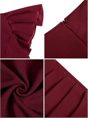 Missufe Women's Ruffle Flutter Sleeve Sweetheart Ruched Wrap Bodycon Summer Party Formal Midi Slit Dress in Saudi Arabia
