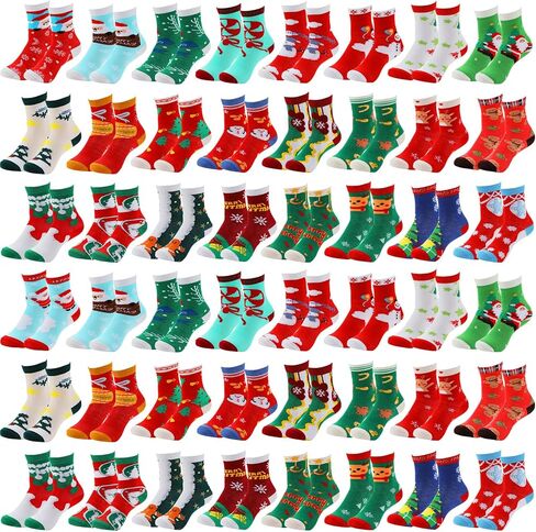 Panitay 100 Pairs Kids Christmas Socks Bulk Christmas Gifts for Boys Girls Colorful Creative Fun Crazy Funny Novelty Crew Socks Soft Children Cute Socks Teenage Teens Christmas Gift, 25 Styles in Saudi Arabia