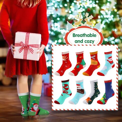 Panitay 100 Pairs Kids Christmas Socks Bulk Christmas Gifts for Boys Girls Colorful Creative Fun Crazy Funny Novelty Crew Socks Soft Children Cute Socks Teenage Teens Christmas Gift, 25 Styles in Saudi Arabia
