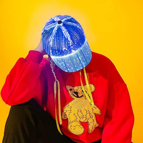 TECZERO LED Light up Glow Hat, Rechargeable Fiber Optic Luminous Baseball Cap for Christmas Gift Party Festival Dance Rave in Saudi Arabia